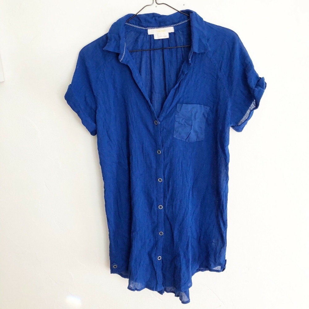 Anthro Hei Hei Button Down Blue Short Sleeve